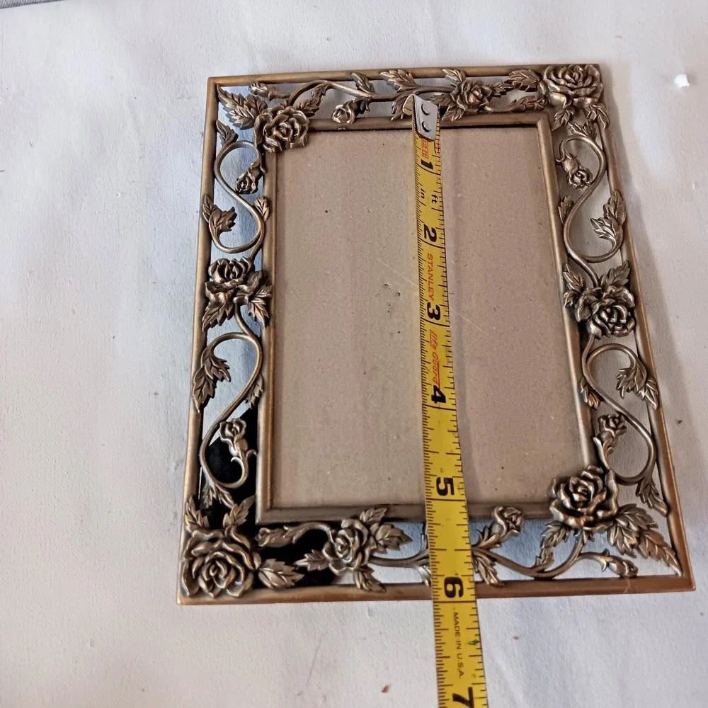Vintage Ornate Brass Tone Metal Rose‎ Floral Picture Frame 3.5x5  Cottagecore